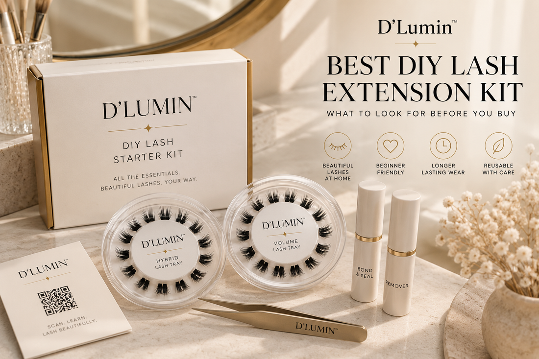 D’Lumin DIY lash extension starter kit with cluster lashes and application tools