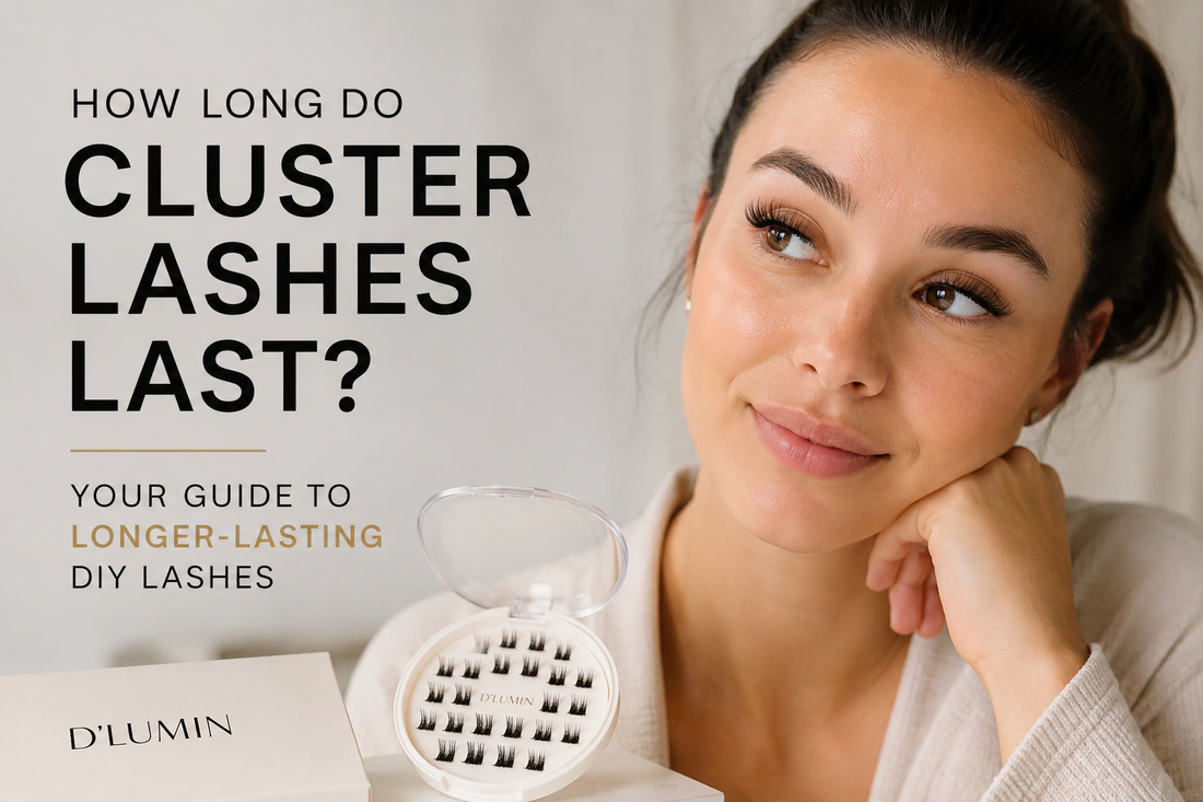 Woman wearing long-lasting DIY cluster lashes by D’Lumin